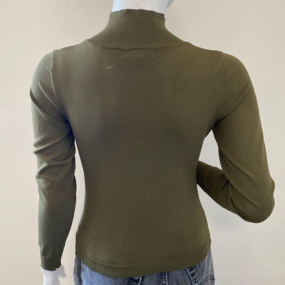 Miaou Eros Army Green Cutout Long Sleeve Thin Knit Mock Neck Sweater Top - Picture 3 of 7